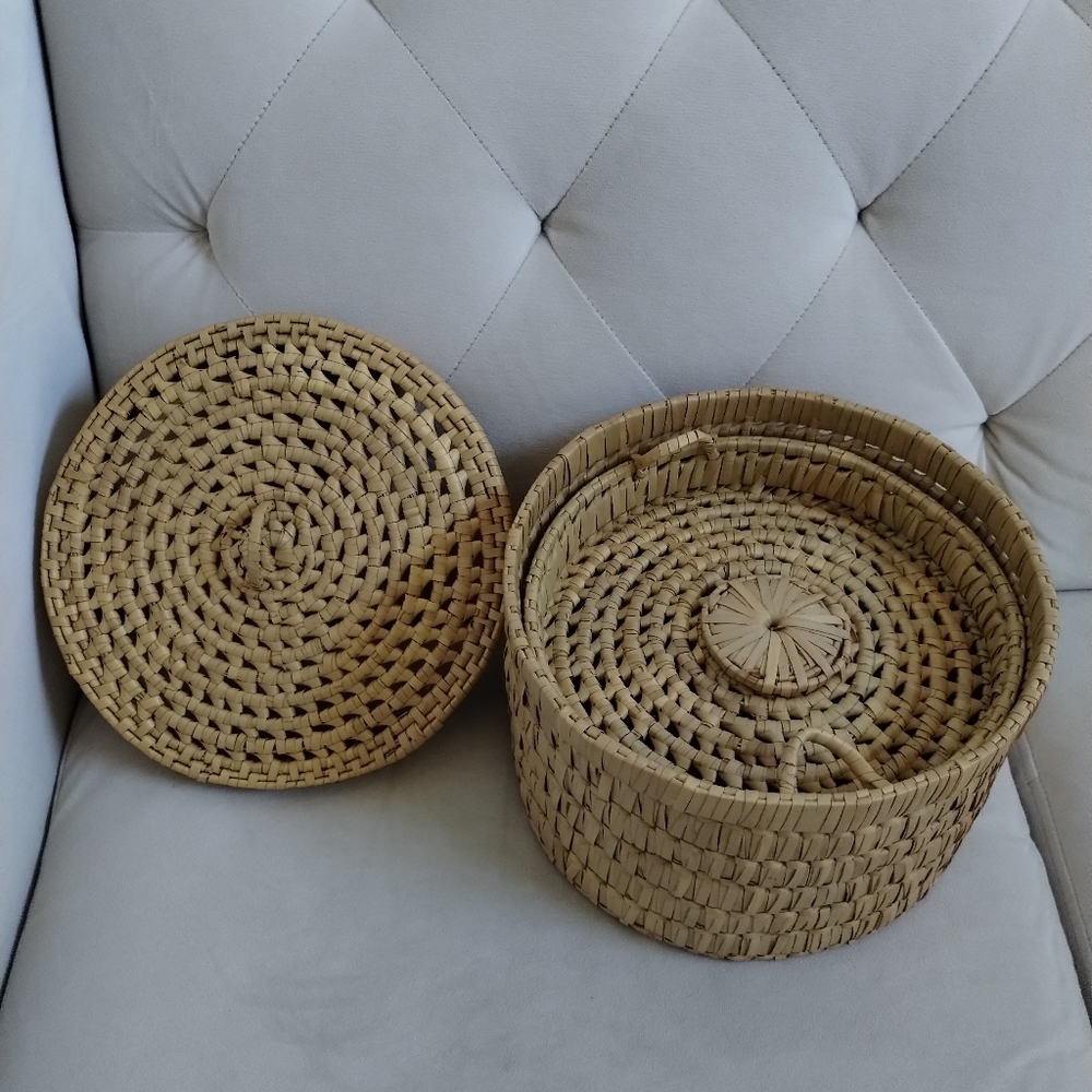 Round Lidded Basket Storage Decorative
